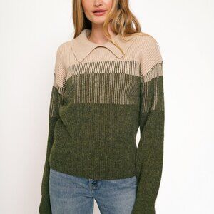 MYSTREE COLLARED COLOUR BLOCK PULLOVER SIZE SM